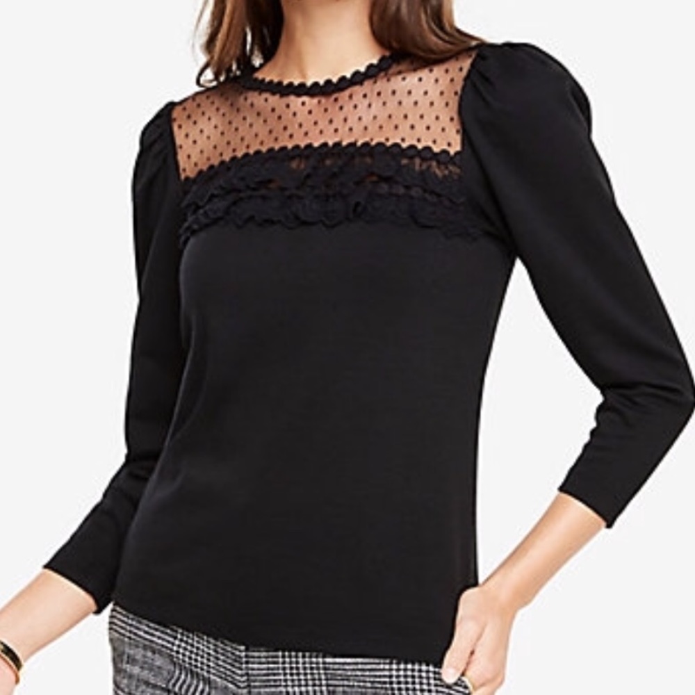 Ann Taylor lace yoke puff sleeve top
